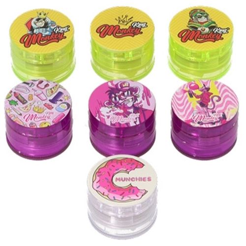 Monkey King Acrylic Grinder - 3 Parts, 50mm, Color: Yellow/Pink/Clear