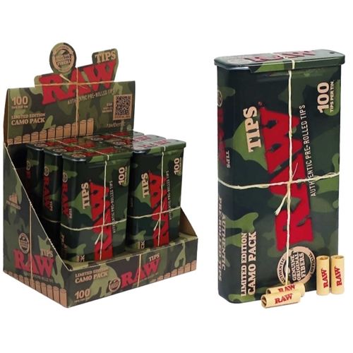 RAW Camo Tin Pre-Rolled Tips, X 100