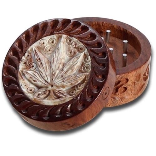 Rosewood Grinder Leaf with Inlay - 2 Parts, 34mm