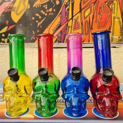 Coloured Skull Mini Glass Bong, 14cm
