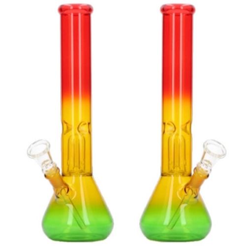 Rasta Conic Glass Bong + Ice Notches + Percolator, 30cm