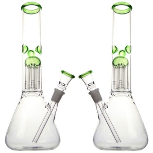 Green Conic Glass Bong + Ice Notches + 8-Arm Percolator, 30cm