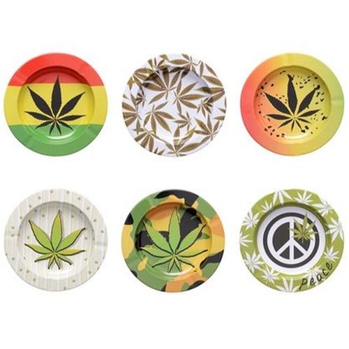 Assorted Cannabis Design Metal Ashtray