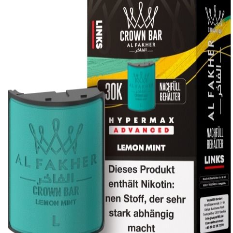 Al Fakher 30K Hypermax, 2 x 10ml Refill Pods, Flavour: Lemon Mint