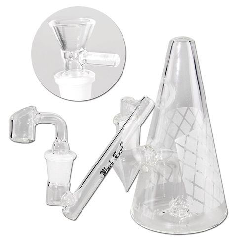 Black Leaf Glass Bubbler Herbs/Oil with Adapter, 15cm