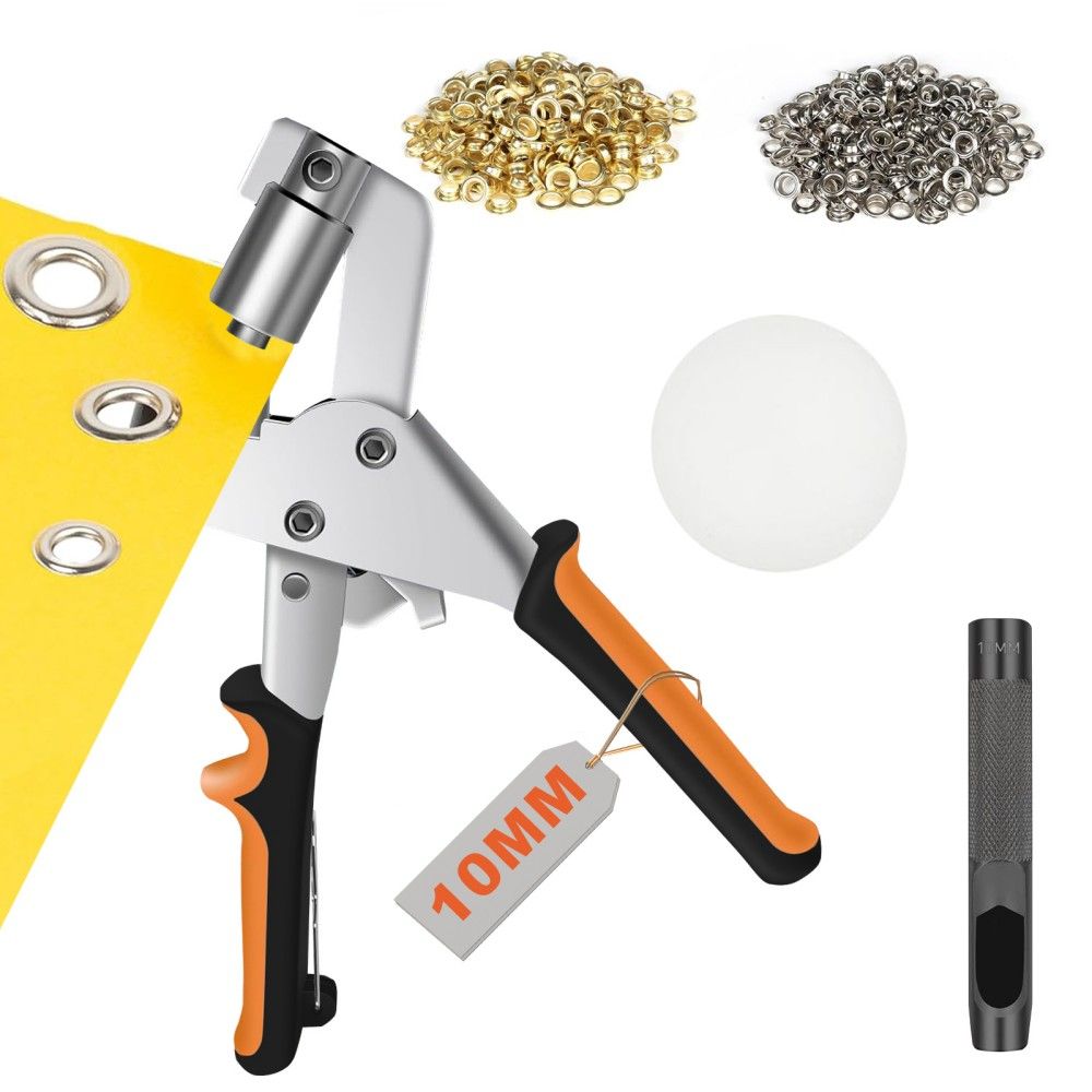 Grommet Tool Kit, Manual Eyelet Pliers Set, 10mm Handheld Grommet Press Machine with 200Pcs Grommet for Tarps DIY Leather Belt, 1 Set/Case