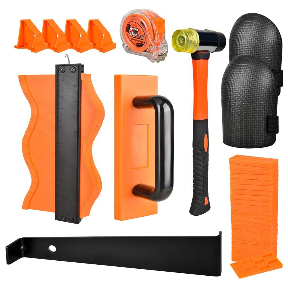 65Pcs Laminate Flooring Tools, Universal Wood Flooring Installation Kit with 60 Flooring Spacers, Tapping Block Handle, Pull Bar, Double-Headed Hammer, Tape Measure for Floors DIY, Professional Use