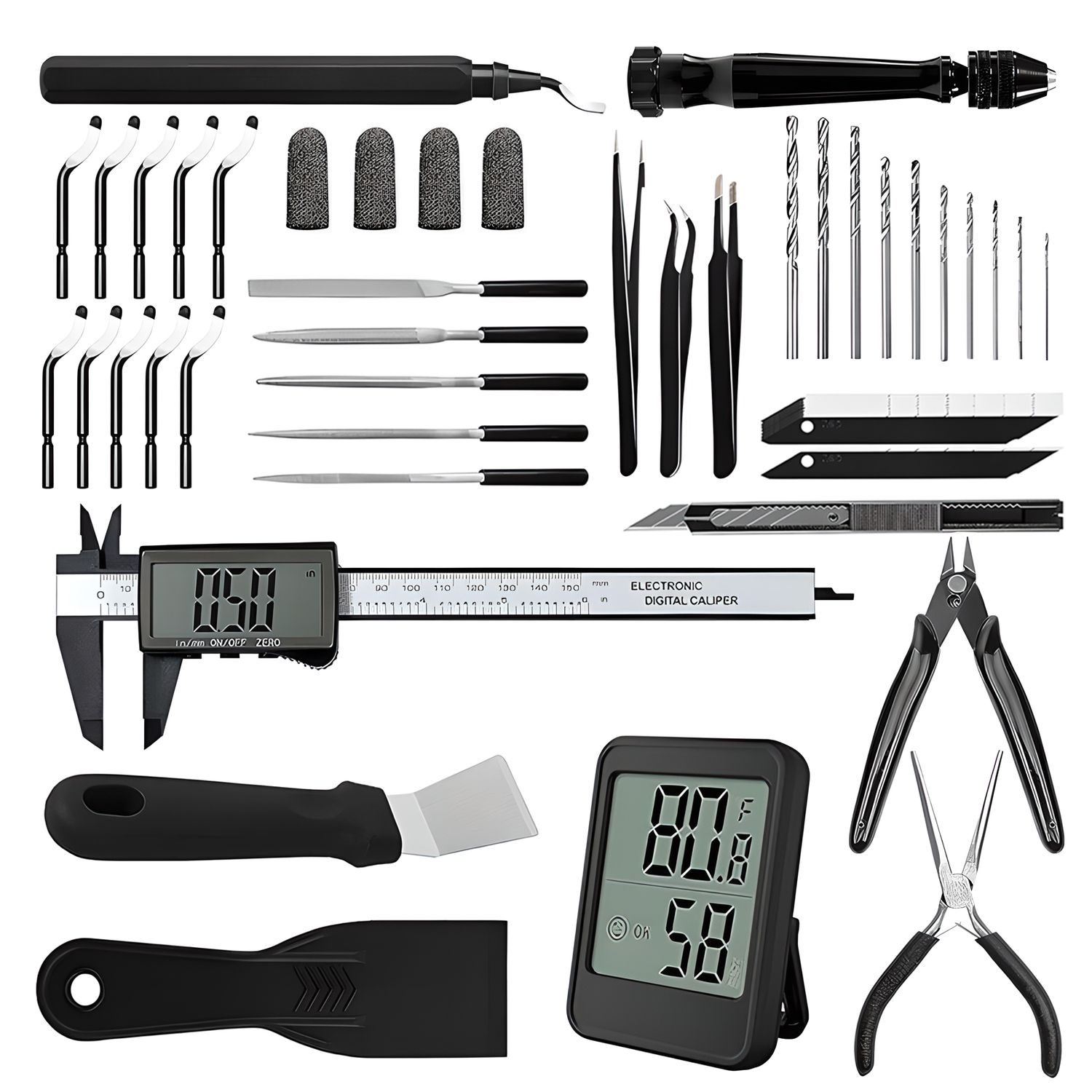 3D Printer Tools Kit, 51PCS 3D Printer Accessories Kit Includes Deburring Tools, Removal Tools, Needle Files, Drill Set, Craft Knife, Suitable for Removing, Smoothing, Finishing, Deburring, Craving