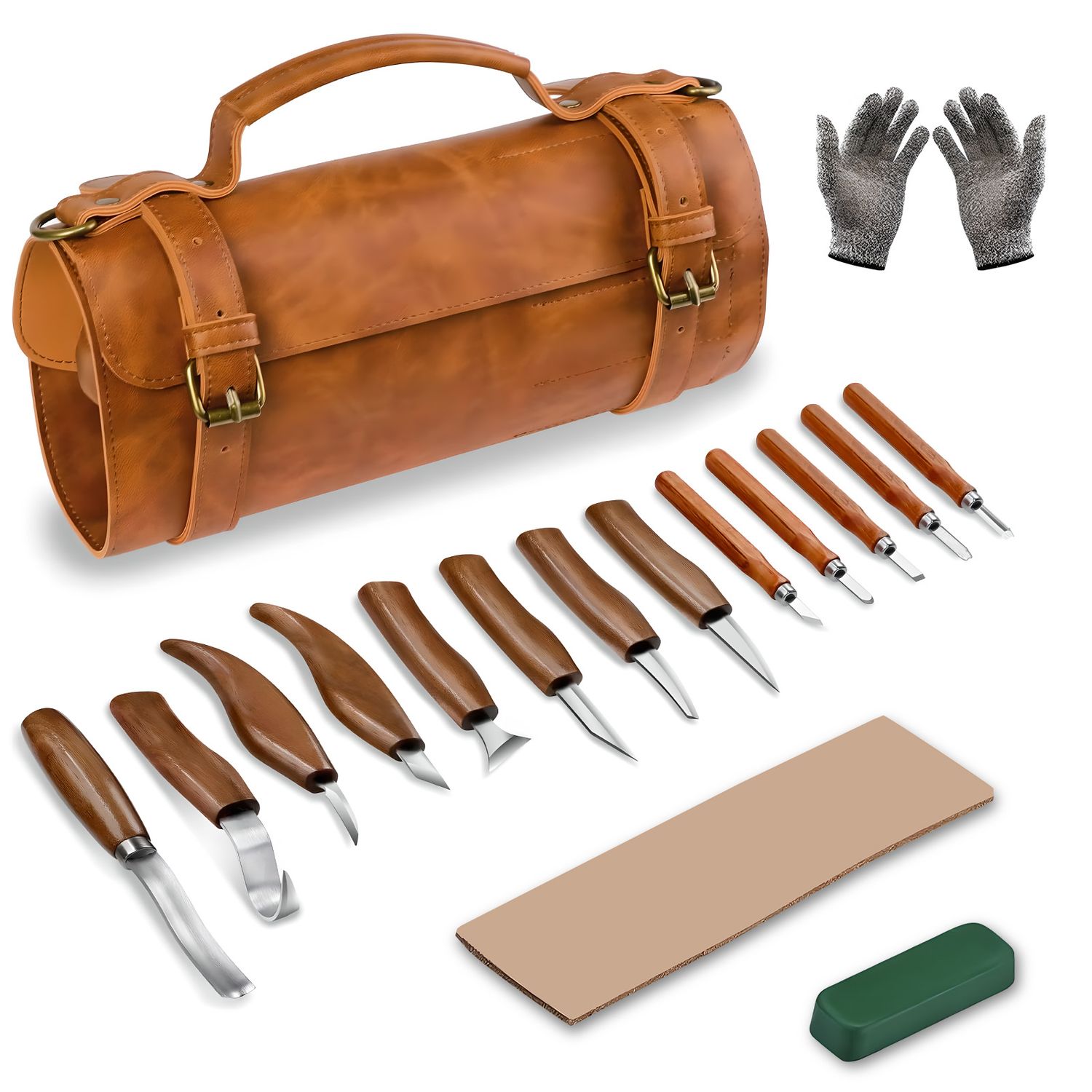 Wood Carving Kit, Hand Wood Carving Tools Set, Hand Carving Knife Set, Wood Whittling Set with 8pcs Whittling Knives and 5 Detail Carving Knives for Kids Adults Woodworking DIY