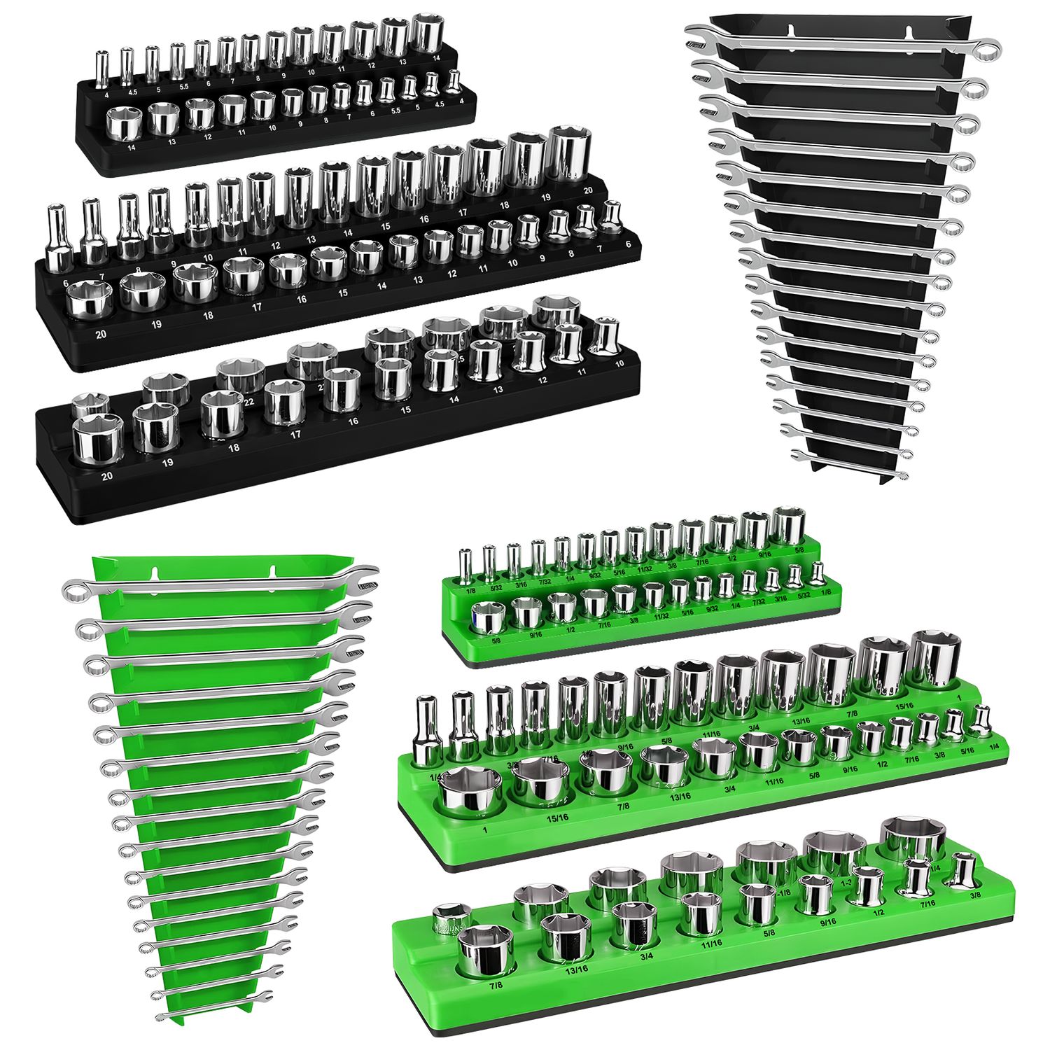 8PCS Magnetic Socket Organizer, Magnetic Tool Socket Organizer, Socket Trays Organizer, 1/4&quot;, 3/8&quot;, 1/2&quot; Drive Metric SAE Socket Trays, 13 Slots Metal Wrench Holder
