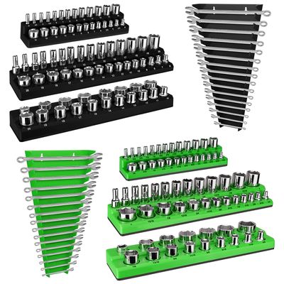 8PCS Magnetic Socket Organizer, Magnetic Tool Socket Organizer, Socket Trays Organizer, 1/4&quot;, 3/8&quot;, 1/2&quot; Drive Metric SAE Socket Trays, 13 Slots Metal Wrench Holder
