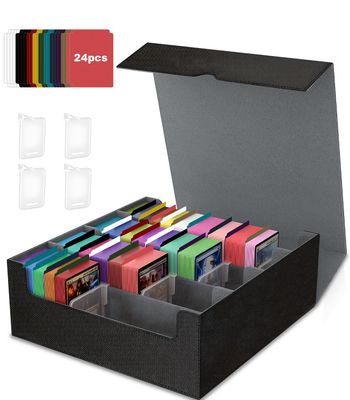 3000+ Trading Card Storage Box, Card Deck Case for Trading Cards, PU Leather MTG Commander Deck Box Magnetic with 24 PCS Colorful Dividers &amp; 4 Cards Supporters Fit for Yugioh, MTG and Sport Cards