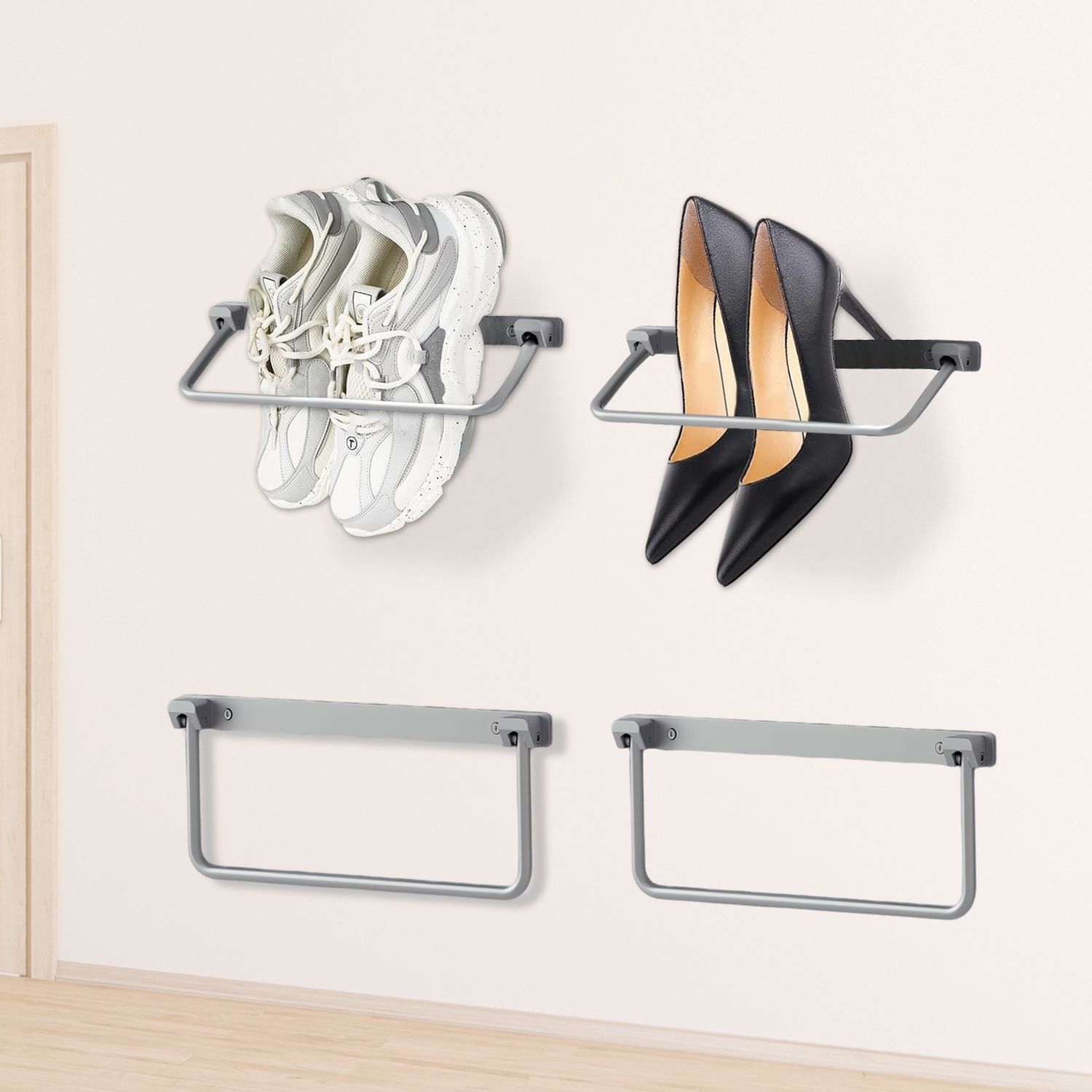 4 Pack Foldable RV Shoe Rack, Foldable Aluminum RV Shoe Rack Storage Organizer, Wall Mounted Shoe Rack, Efficient Space-Saving Shoes Holder for Various Footwear, Travel Trailers and Campers