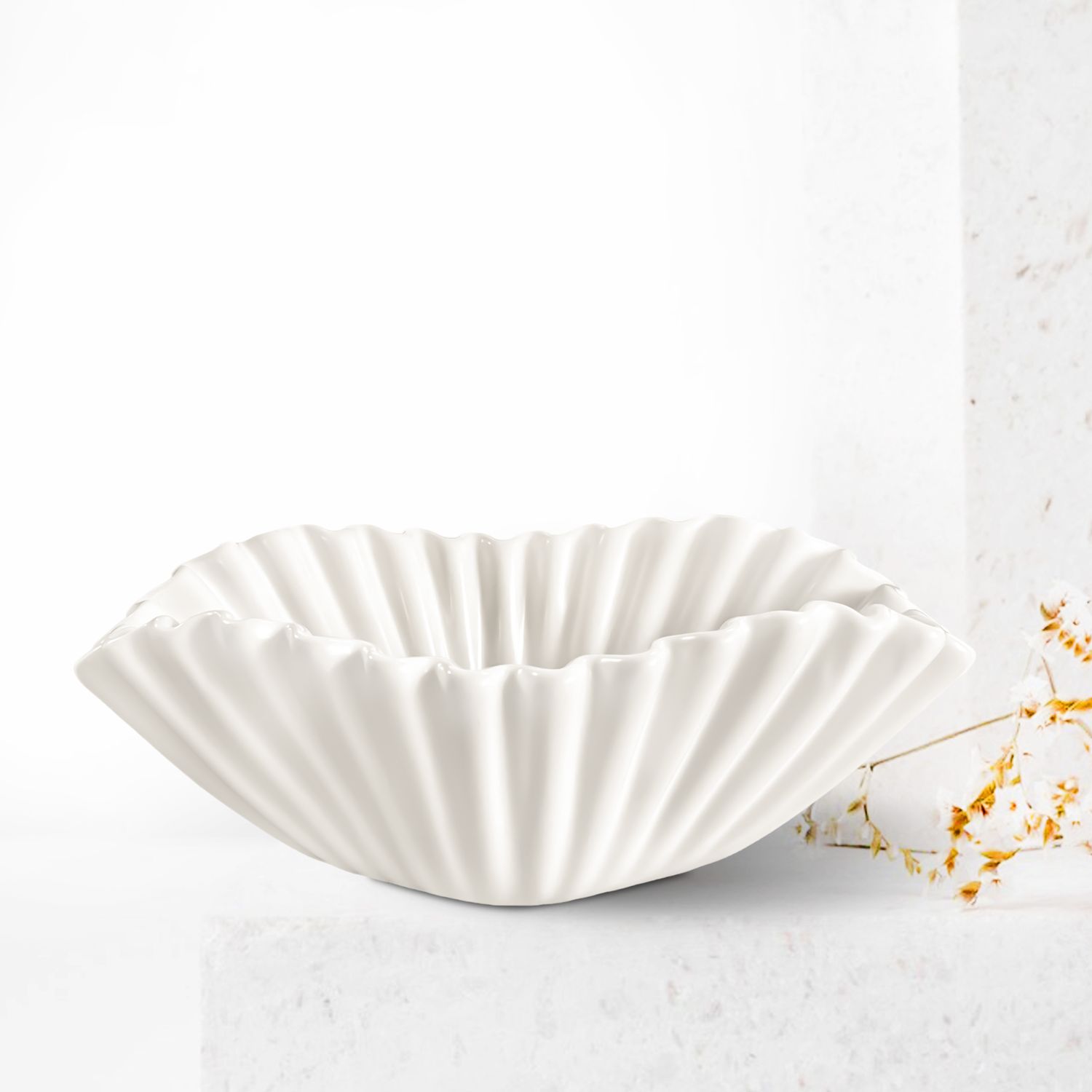 Ceramic Decorative Bowl, Modern Handicraft Bowls, Large Smooth Ceramic Bowl, Coffee Table Decor for Home Decor, Ruffles and Frills Origami Design, Home Decor Gifts