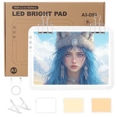 A3 Light Pad for Diamond Painting, Tracing Light Box Rechargeable, Diamond Art Light Board with Stand and Clip, 3 Colors and 6-Level Brightness for Artists, Drawing, Sketching, Animation