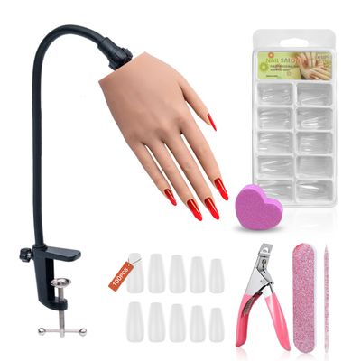 Practice Hand for Acrylic Nails, Nail Practice Hand Silicone, Silicone Fake Hand Tools Nails, Mannequin Hand for Acrylic Nails, Nail Tips Never Fall Off for Nail Supplies Manicure Beginners