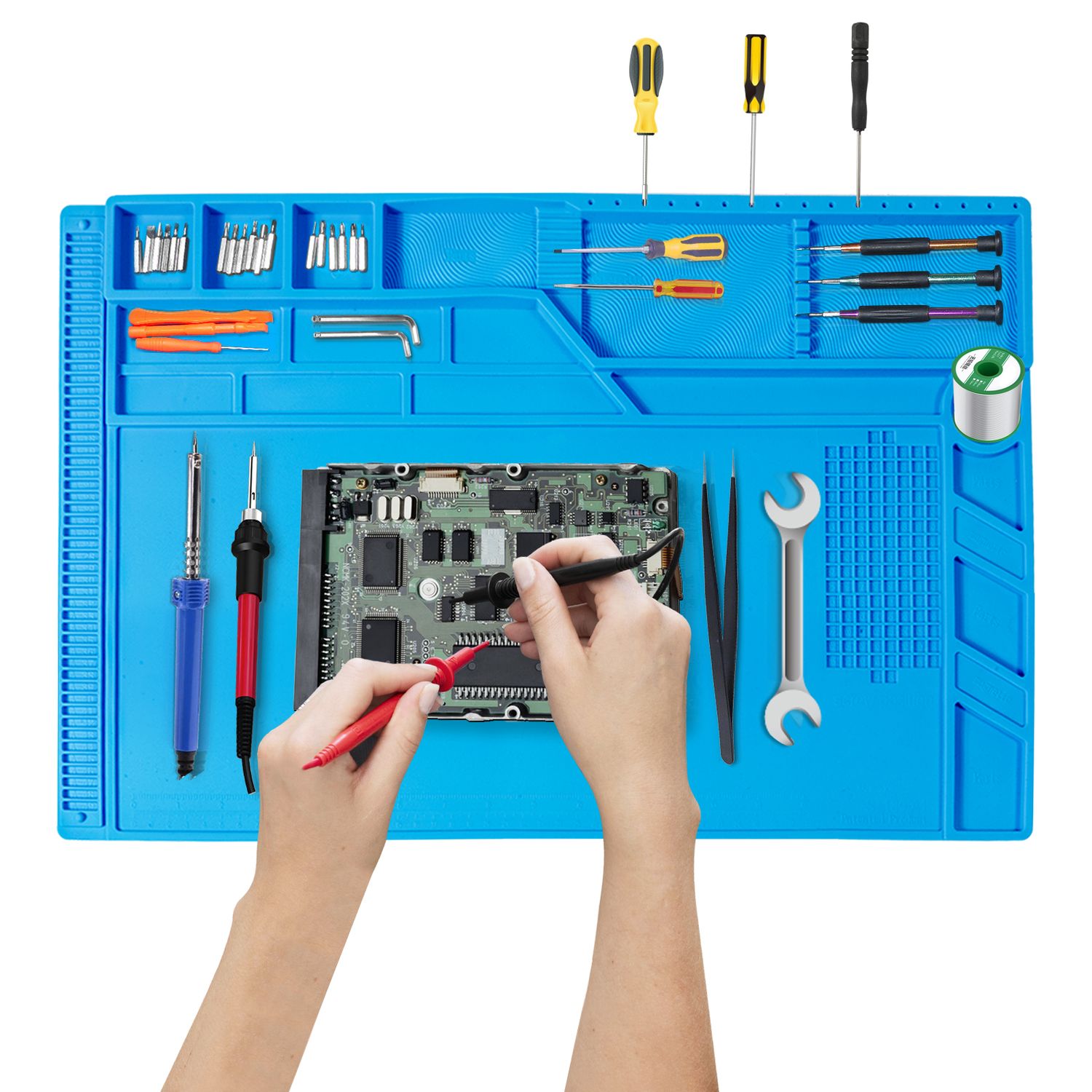 Large Silicone Soldering Mat, 21.6&#39;&#39; X 13.8&#39;&#39; Electronic Repair Work Mat, 932°F Heat Resistant Solder Pad, Magnetic Mat for Electronic Repair, Ideal for Soldering,Phone,Laptop,Tablet,Watch Repair