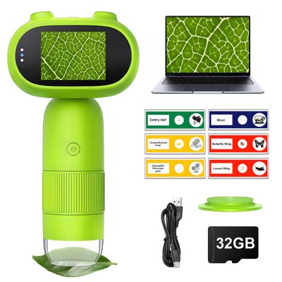 Microscope for Kids, 1000X Handheld Digital Microscope Kids, Mini Pocket Handheld Microscope with 2&quot; LCD Screen, 6 Slides, 8 LE Lights, 32G SD Card, Gifts for 3-10 Age Years Old Boys Girls
