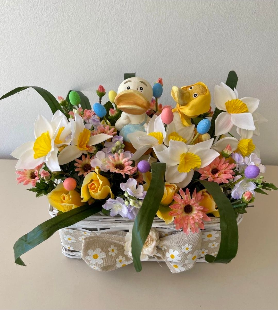 Ducks in a flower field