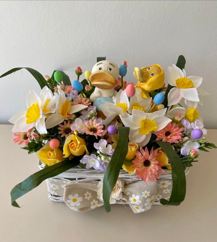 Ducks in a flower field