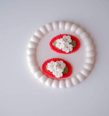 Agrafe Crochet Red Flowers