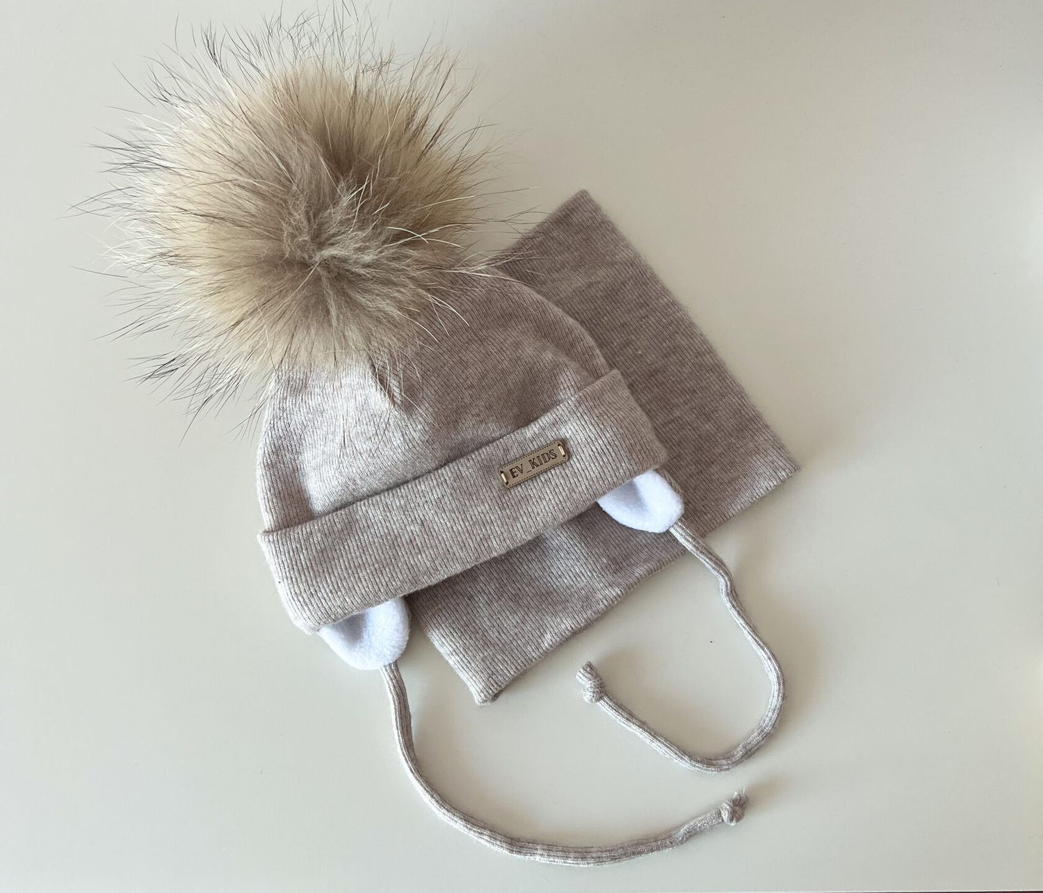 Set Iarna Angora cu Pompon Raton Detasabil