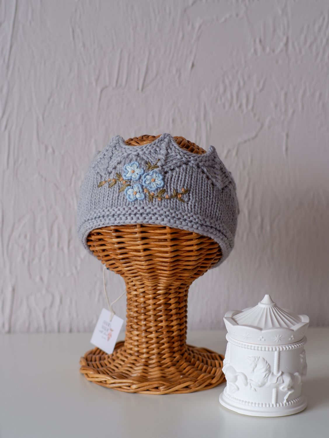 Bentita merino cu broderie Gri grafit