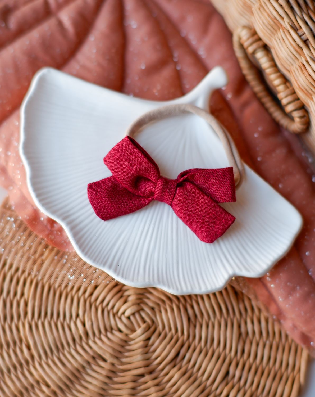 Linen Ruby Bow Headband