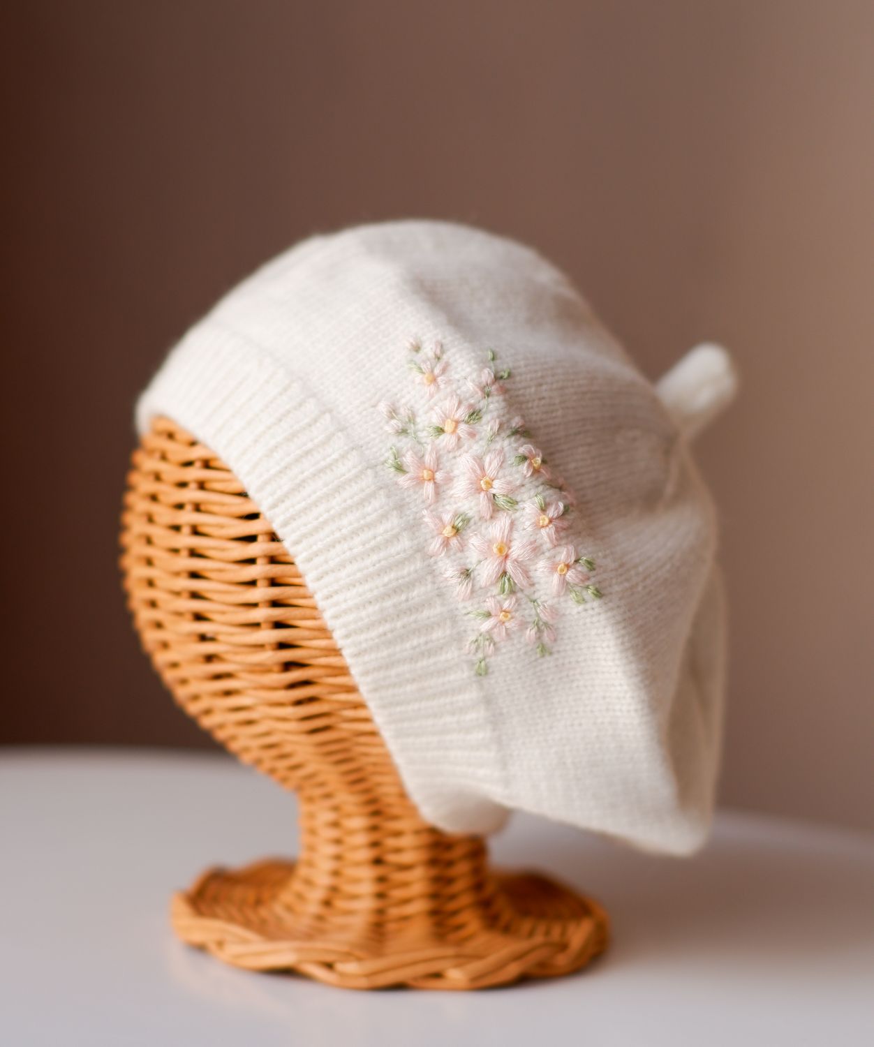 Ivory Blossom Knit Beret 6-24 luni