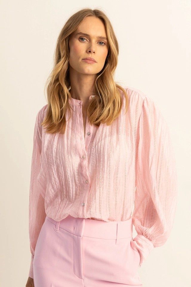 Expresso blouse structuur ronde hals lange mouw roze
