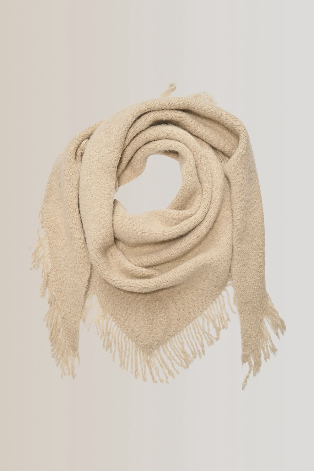 Expresso Shawl woven triangle with fringes zand