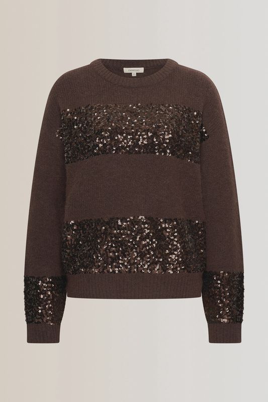 Expresso Trui met pailletten bruin