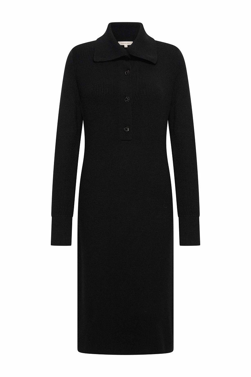 Expresso jurk gebreid met knopen zwart