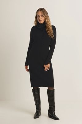 Expresso jurk gebreid met knopen zwart