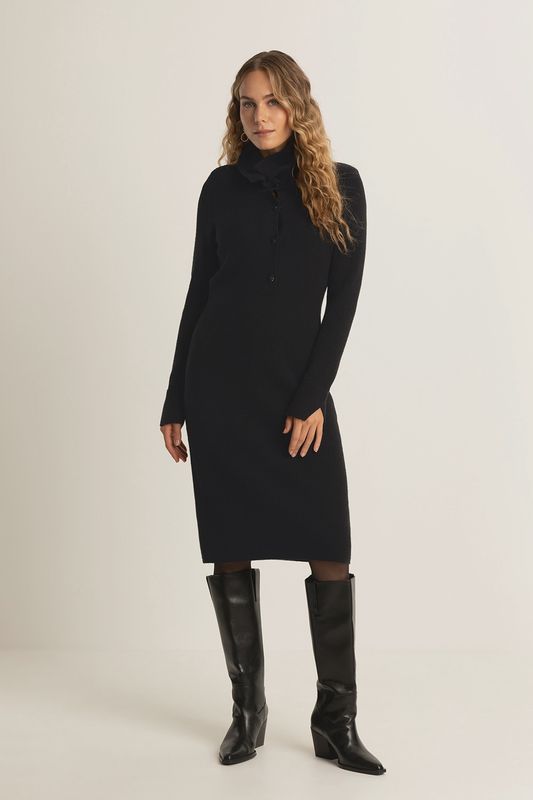 Expresso jurk gebreid met knopen zwart