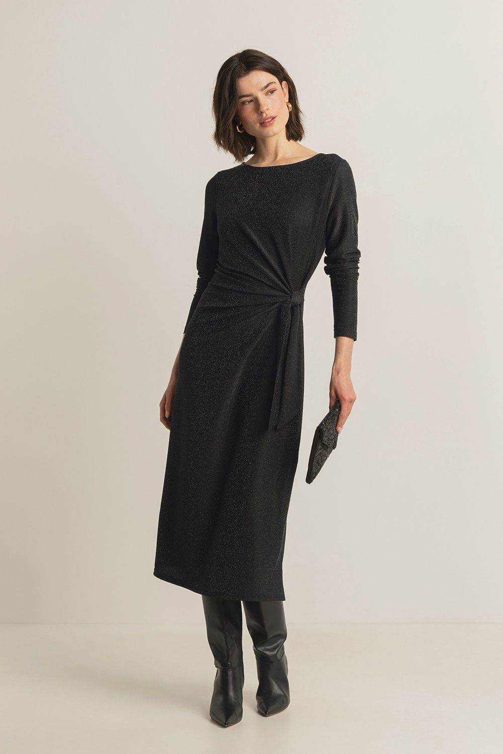 Expresso glitterjurk met knoopdetail