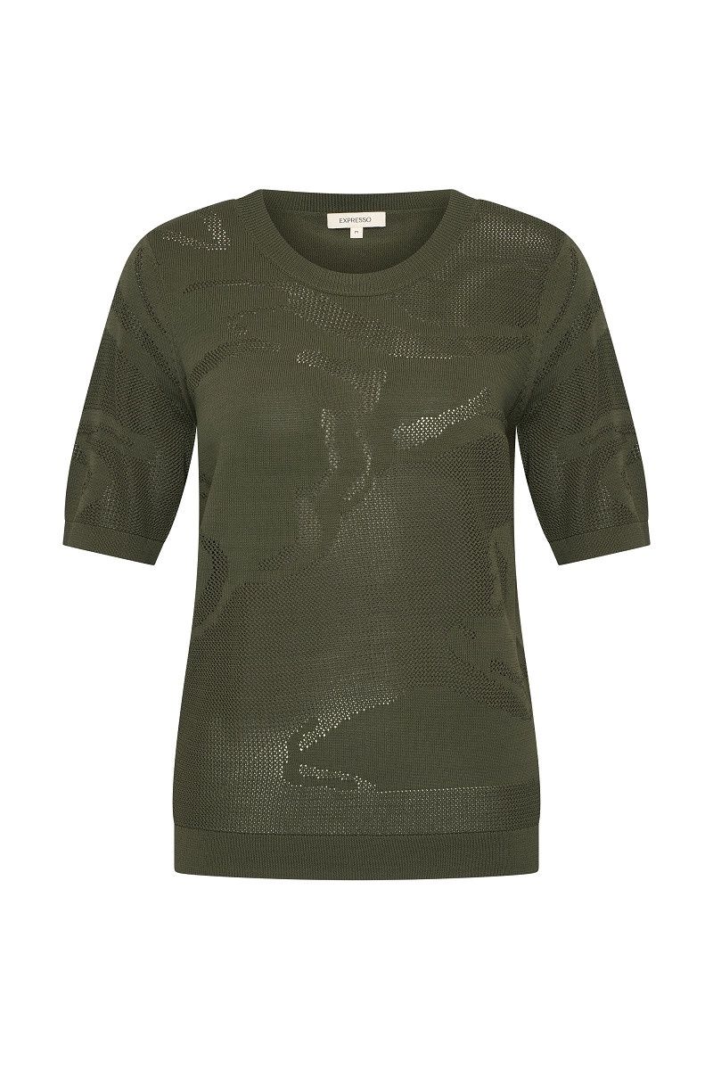 Expresso Pullover intarsia leaf knit olive