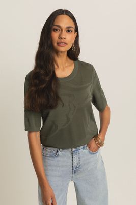 Expresso Trui met ingeweven dessin olijf