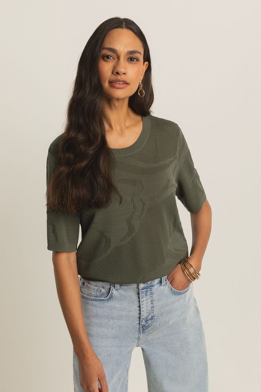 Expresso Trui met ingeweven dessin olijf