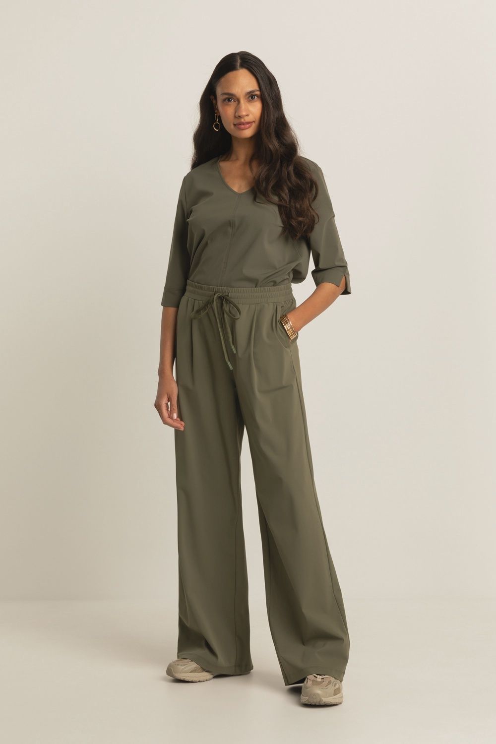Expresso Wide leg travelbroek olive