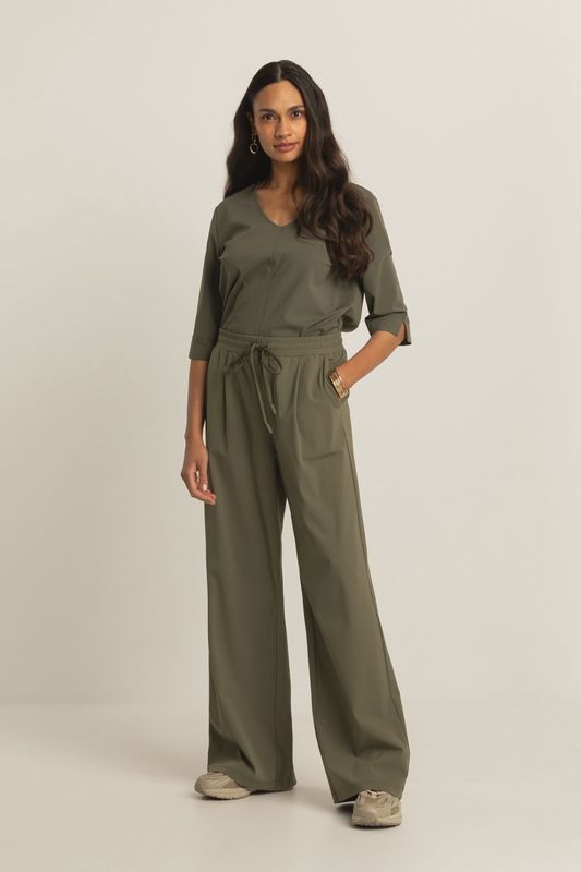 Expresso Wide leg travelbroek olive