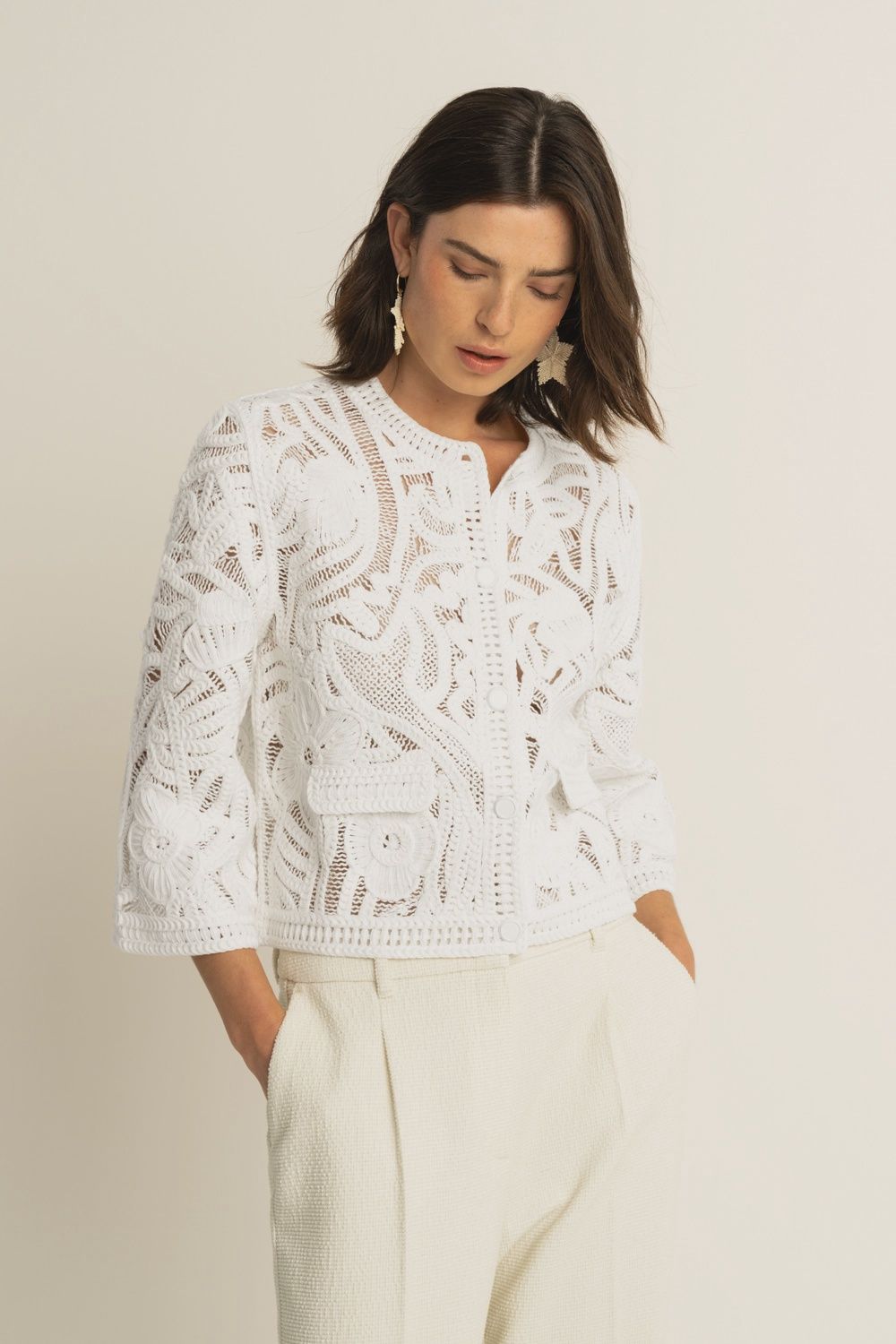 Expresso Vest broderie wit