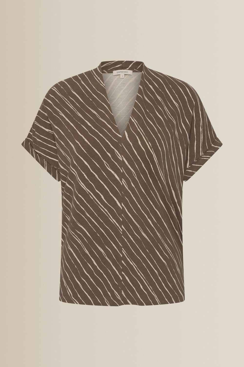 Expresso Top jersey v-neck rolled sleeves dark lead grey