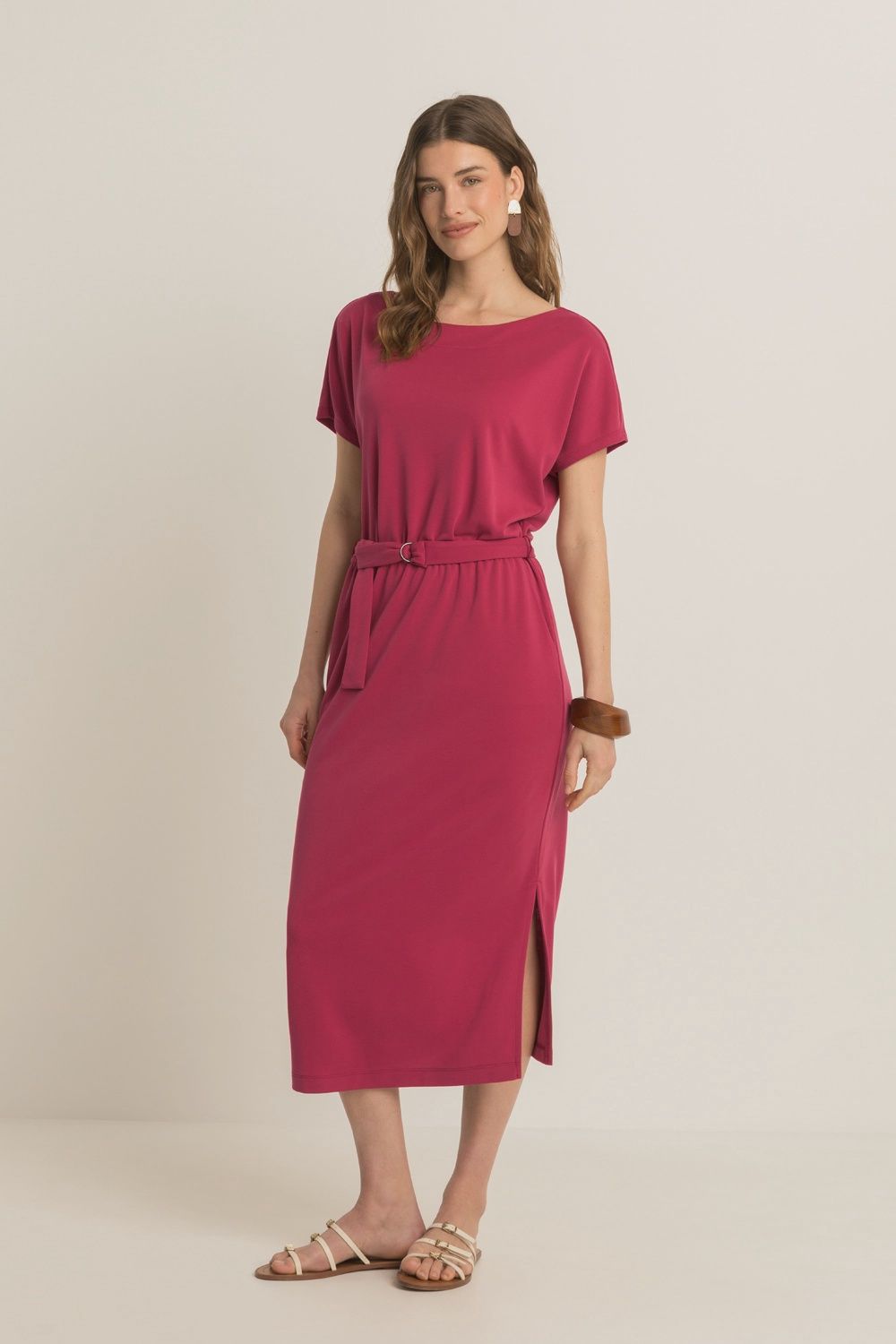 Expresso Dress jersey with belt deep claret