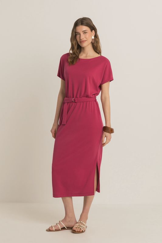 Expresso Dress jersey with belt deep claret