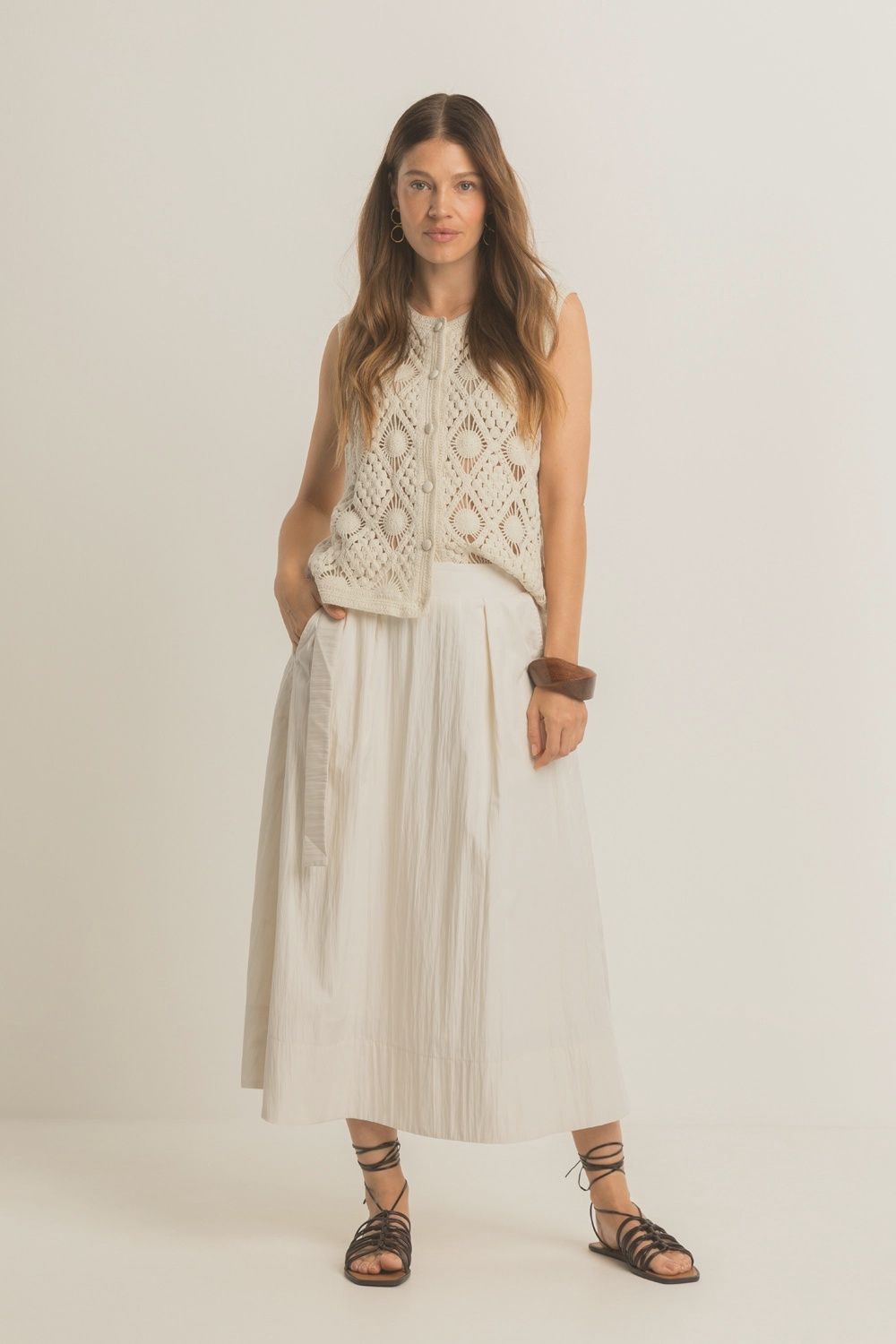 Expresso Midi-rok met ceintuur antique white