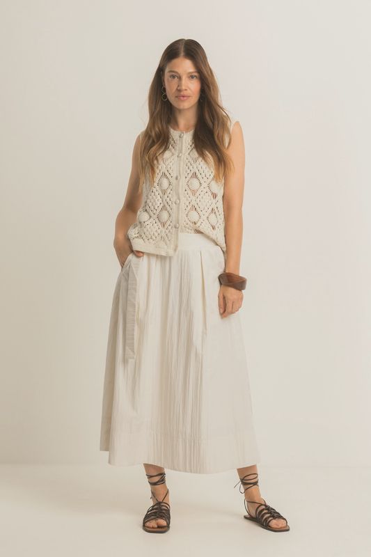 Expresso Midi-rok met ceintuur antique white