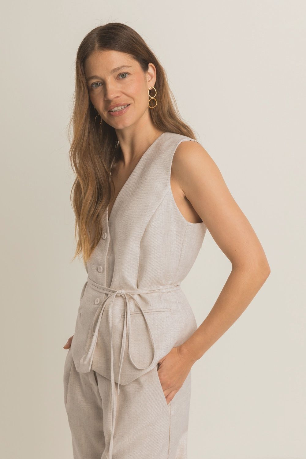 Expresso Gilet met ceintuur antique white