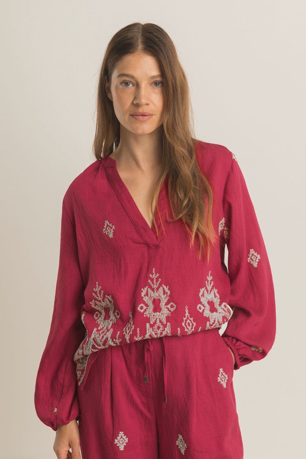 Expresso Blouse embroidered deep claret