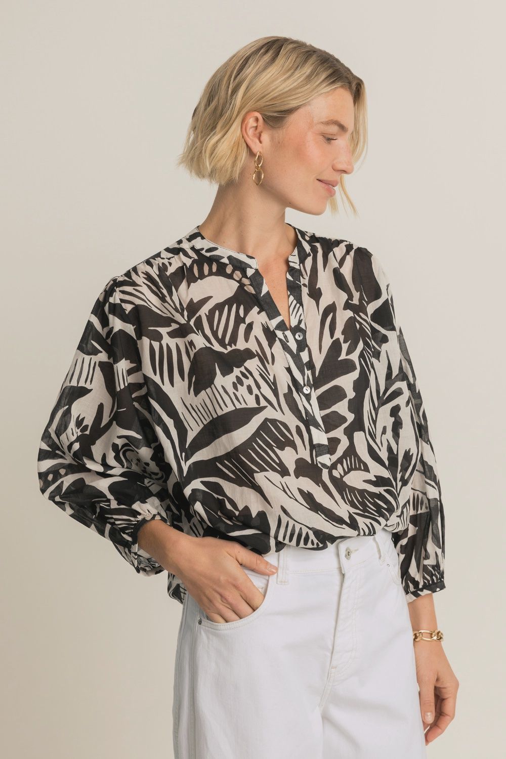 Expresso blouse print zwart/creme